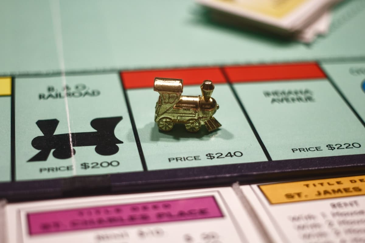 A colorful board game on a table